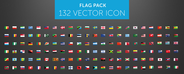 WORLD FLAG vector collection  with reflection 132 icon points  - obrazy, fototapety, plakaty