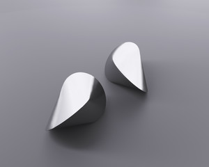 3d render of a three-dimensional curved geometric object oloid, black and white, chrome