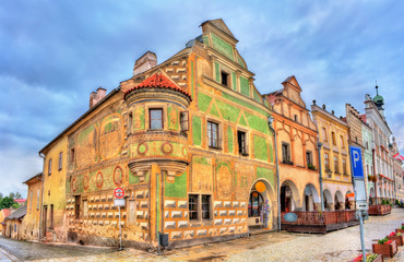 Fototapeta na wymiar Traditional houses on the main square of Telc, Czech Republic