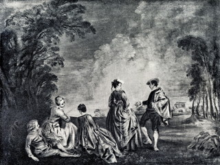 Fototapeta na wymiar An Embarrasing Proposal (Jean-Antoine Watteau, ca. 1715) 