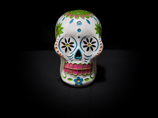 A white sugar skull for Dias de la muerte or day of the dead a mexican celebration.