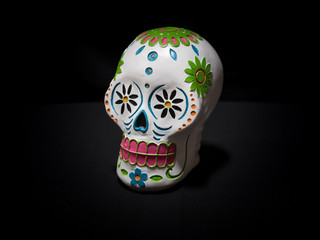 A white sugar skull for Dias de la muerte or day of the dead a mexican celebration.