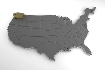 United states of America, 3d metallic map, whith Washington state  highlighted. 3d render