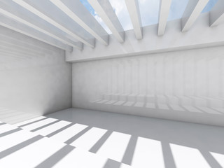 Empty white interior with ceiling illumination