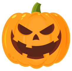 Grinning Evil Halloween Pumpkin Cartoon Emoji Face Character With Expression. Illustration Isolated On White Background