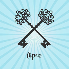 Vintage crossed keys on blue background