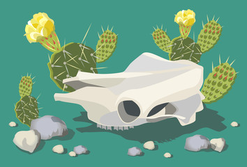 Cow skull with flowering cactus 1