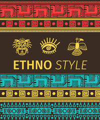 Ethno banner with tribal symbols