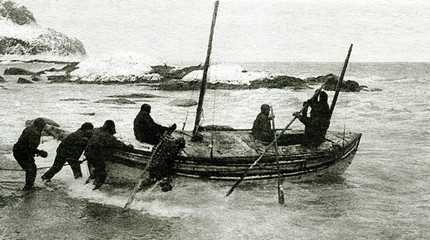 Shackleton's Trans-Antarctic Expedition - launching the "James Caird" from the shore of Elephant Island, 24 April 1916