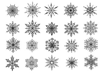 Twenty hand drawn snowflake icon isolate on white background for design element. Vector illustration