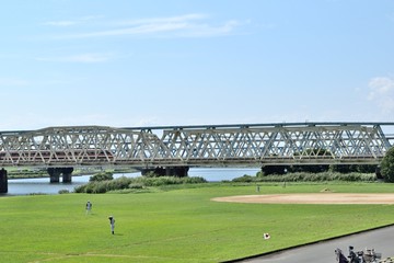 荒川橋梁を走る特急りょうもう