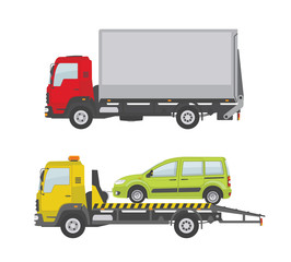 Truck and tow truck isolated on white background. Vector illustration. 
