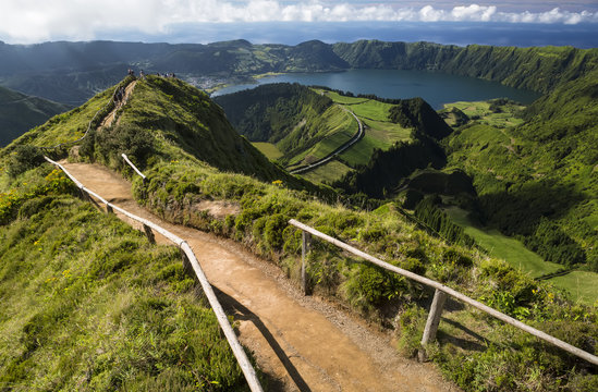 View from Miradouro da Boca do Inferno to Sete Citades, Sao Miguel, Azores Islands, Portugal.