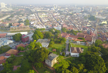 Fototapeta na wymiar Aerial view of A famosa Fortress melaka. The remaining part of the ancient fortress of malacca.