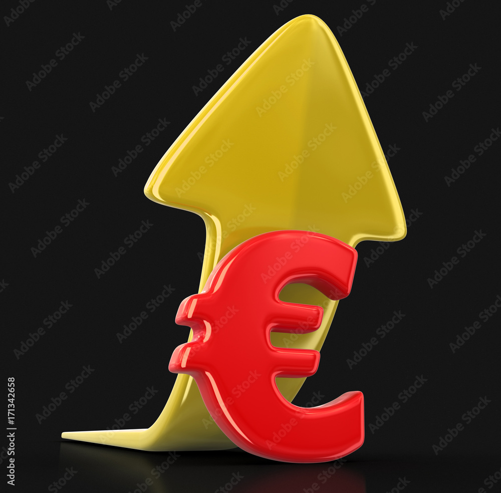 Poster euro sign and arrow up. image with clipping path