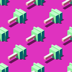Seamless pattern of cubic lollipops on bright pink background. Retro design concept, Clipping mask used.