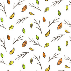 Autumn falling leaves and branches seamless pattern. Nice seasonal texture for textile, wrapping paper, background, surface, cover, web design