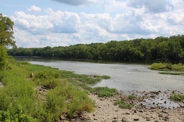 The flowing river from the riverbank.