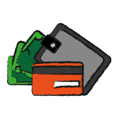 wallet with money icon over white background colorful design vector illustration