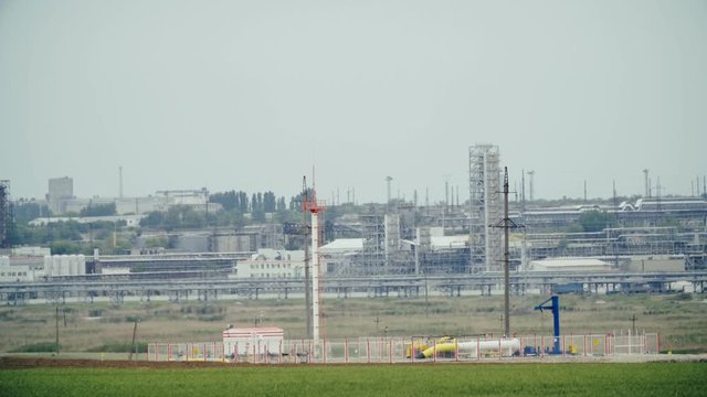Industrial landscape territory petrochemical plant. Oil industry. Fuel industry