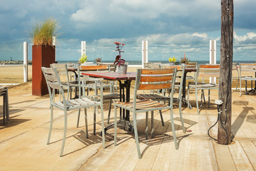The terrace of a Beach club along the boulevard in Scheveningen, Netherlands