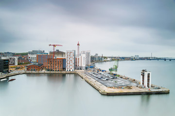 Naklejka premium Panorama of Aalborg town fjord line