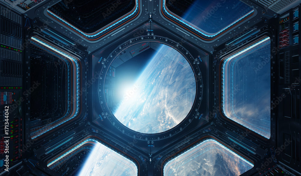 Aufkleber View of planet Earth from a space station window 3D rendering elements of this image furnished by NASA