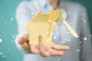 Businesswoman eco house concept 3D rendering