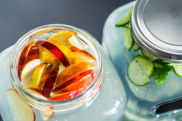 Glass mason jar with refreshing water
