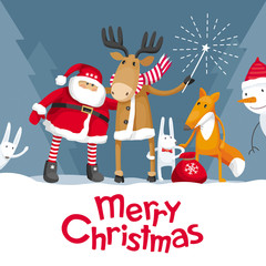 Santa, Elk, Deer, Fox and Hares