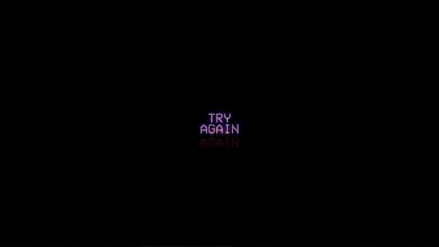 A videogame ending screen text on a tv: Game over Try again Insert coin. 8-bit vcr retro style.
