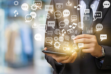 Tablet Emits a holographic image of social media related icons.
