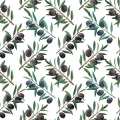 Olive branches seamless pattern on white background
