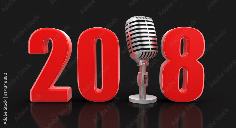 Poster microphone with 2018. image with clipping path
