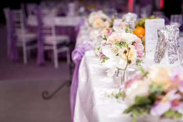 Beautiful Flower bouquet arrangement in the reception of the celebration hall