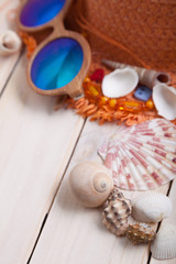 beach accessories glasses hat cockleshells