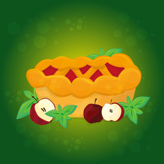 Apple pie and Apples - vector cartoon illustration