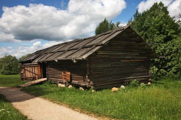 Barn in Vitoslavlitsy village near Novgorod Great. Russia