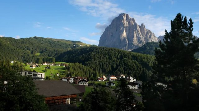 Picturesque view of the Santa Cristina town in the resort area in Dolomites