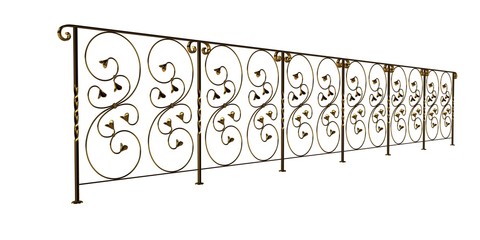 3d rendering of a golden stair rail isolated on a white background