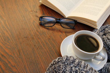 coffe cup book and glasses