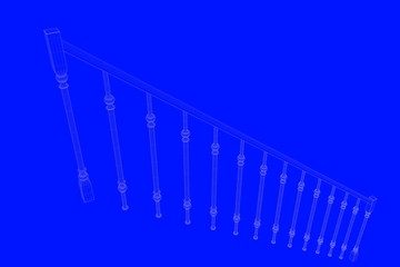 3d rendering of a railway blueprint isolated on a blue background