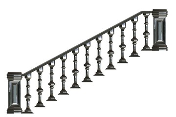 3d rendering of a metalic front view stairs rails isolated on a white background