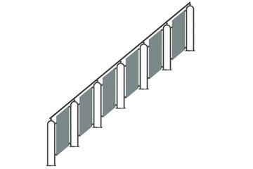 3d rendering of a metalic front view stairs rails isolated on a white background