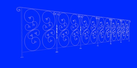 3d rendering of a railway blueprint isolated on a blue background