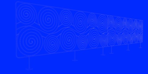 3d rendering of a railway blueprint isolated on a blue background