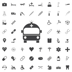 ambulance icon flat. black icon on the white background medicine, medical car set Flat sign symbol vector illustration.