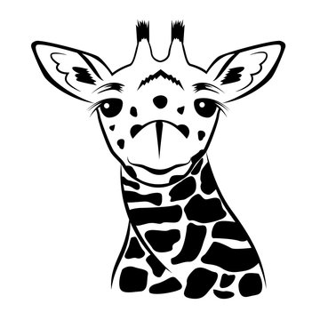 Giraffe head vector graphic illustration black and white.