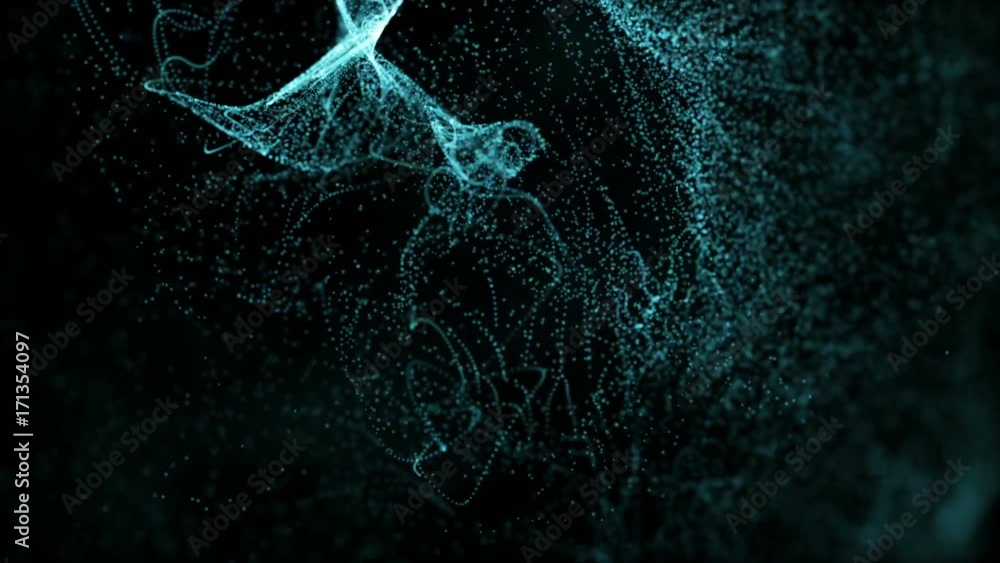 Poster abstract particle background, 3d render with depth of field, glow and randomize elements. neuralink