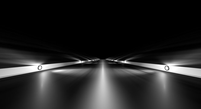 3d rendering of a futuristic road with lights along the path